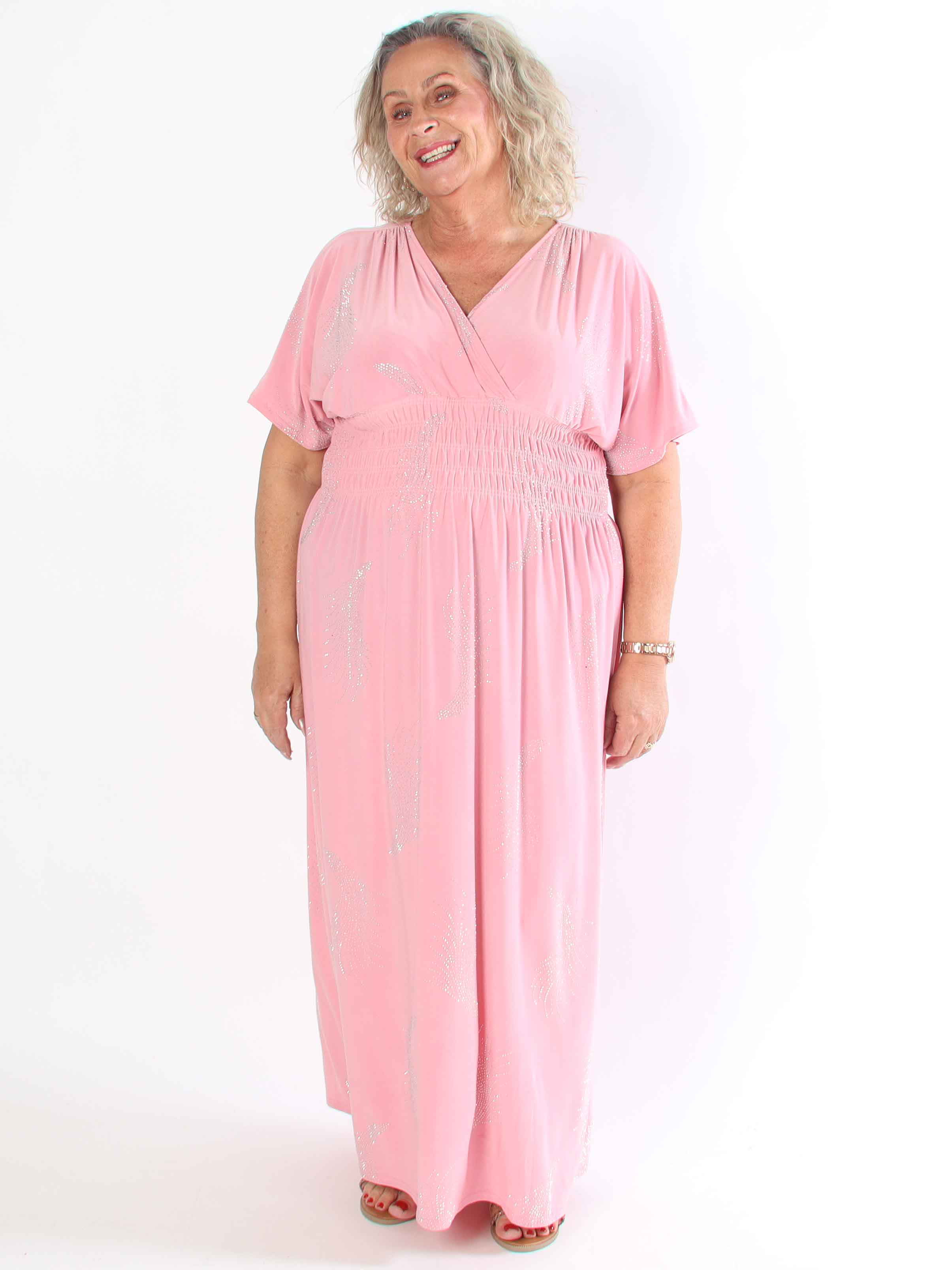 Pams Leaf Crystal - Lang elastisk plus size kjole med mønster af similisten